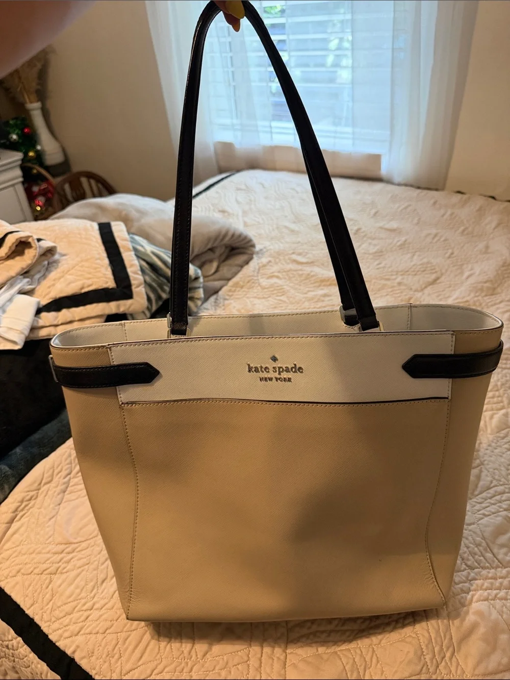 kate spade Two-Tone Cream and Black Structured Tote